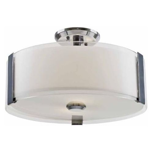  DVI Lighting DVP14511SN-SSOP Semi Flush Mount with Silk Screened Opal Glass Shades, Satin Nickel Finish