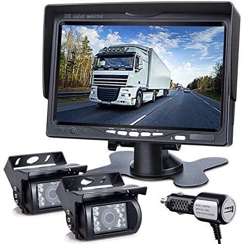  [아마존베스트]DVKNM Upgrade Dual Backup Camera Monitor Kit,7-inch LCD1280X720P HD,IP69 Waterproof Rearview Reversing Rear View Camera Reversing Monitor Truck/Semi-Trailer/Box Truck/RV  HD Trans