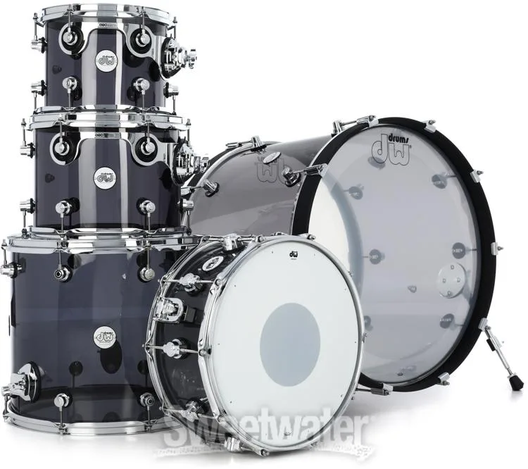  DW DDAC2215SM Design Series Acrylic 5-piece Shell Pack with Snare Drum - Smoke Glass - Sweetwater Exclusive