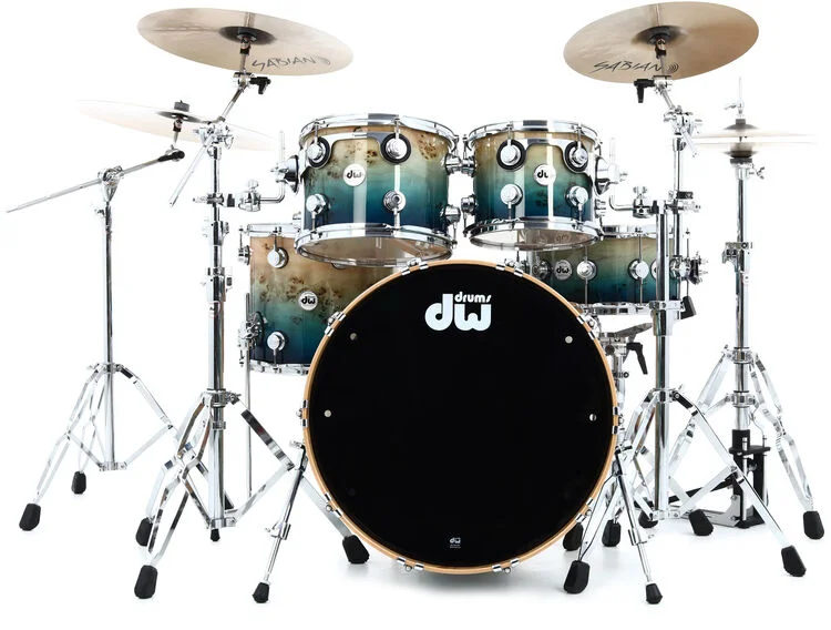  DW Collector's Series Mapa Burl Exotic 5-piece Shell Pack - Cobalt Blue to Natural Fade