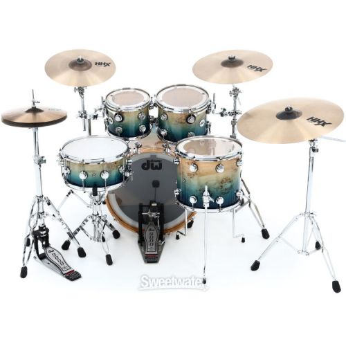 DW Collector's Series Mapa Burl Exotic 5-piece Shell Pack - Cobalt Blue to Natural Fade