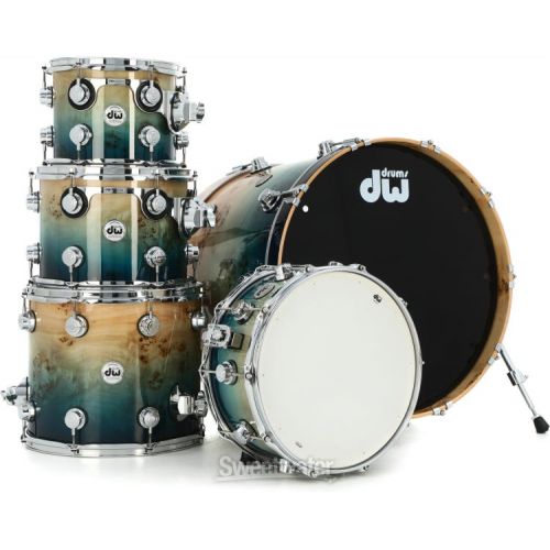  DW Collector's Series Mapa Burl Exotic 5-piece Shell Pack - Cobalt Blue to Natural Fade