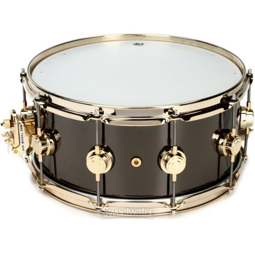  DW Collector's Series Metal Snare Drum - 6.5 x 14 inch - Black Nickel Over Brass with Gold Hardware