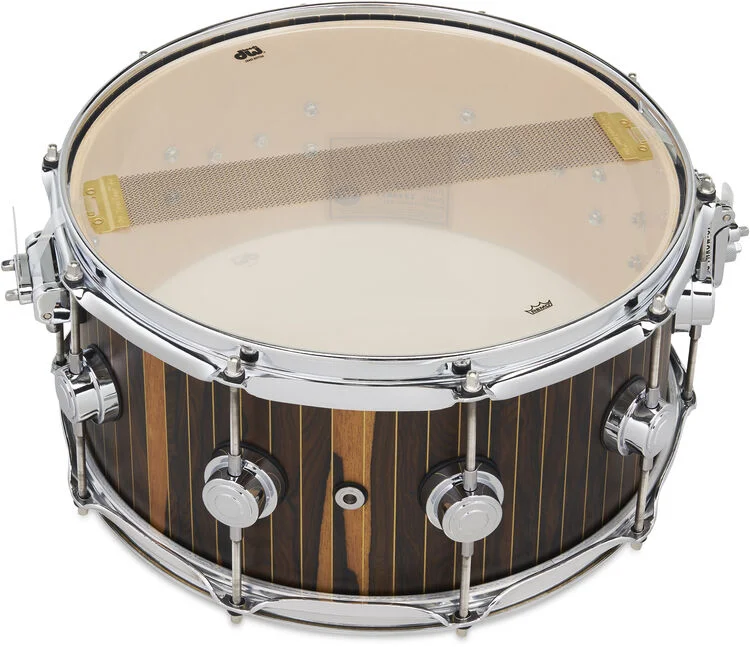  DW Limited-edition Collector's Series Maple Snare Drum - 6.5 inch x 14 inch, Brass Pinstripe Ziricote