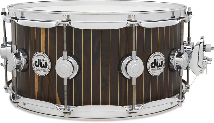  DW Limited-edition Collector's Series Maple Snare Drum - 6.5 inch x 14 inch, Brass Pinstripe Ziricote