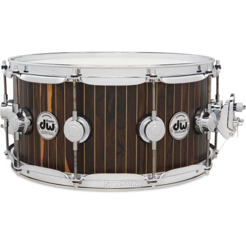  DW Limited-edition Collector's Series Maple Snare Drum - 6.5 inch x 14 inch, Brass Pinstripe Ziricote