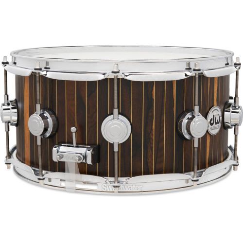  DW Limited-edition Collector's Series Maple Snare Drum - 6.5 inch x 14 inch, Brass Pinstripe Ziricote