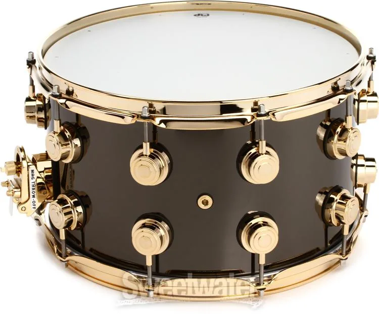  DW Collector's Series Brass 8 x 14-inch Snare Drum - Black Nickel with Gold Hardware