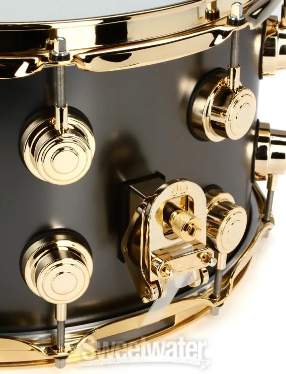  DW Collector's Series Metal Snare Drum - 8 x 14-inch - Satin Black Over Brass - Gold Hardware