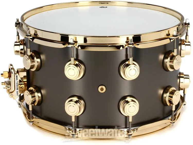  DW Collector's Series Metal Snare Drum - 8 x 14-inch - Satin Black Over Brass - Gold Hardware