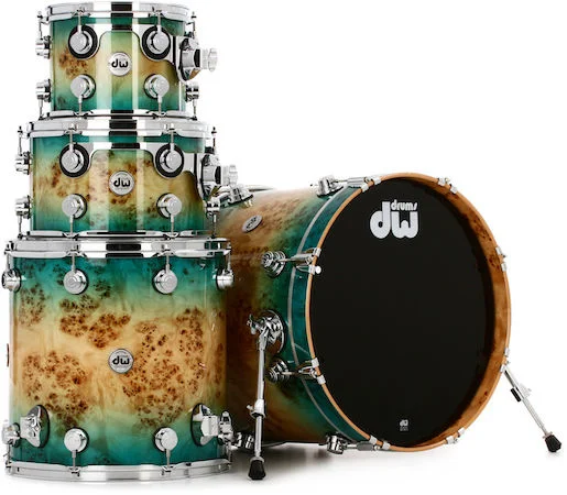  DW Collector's Series Exotic 4-piece Shell Pack - Candy Blue Azure Burst over Mapa Burl