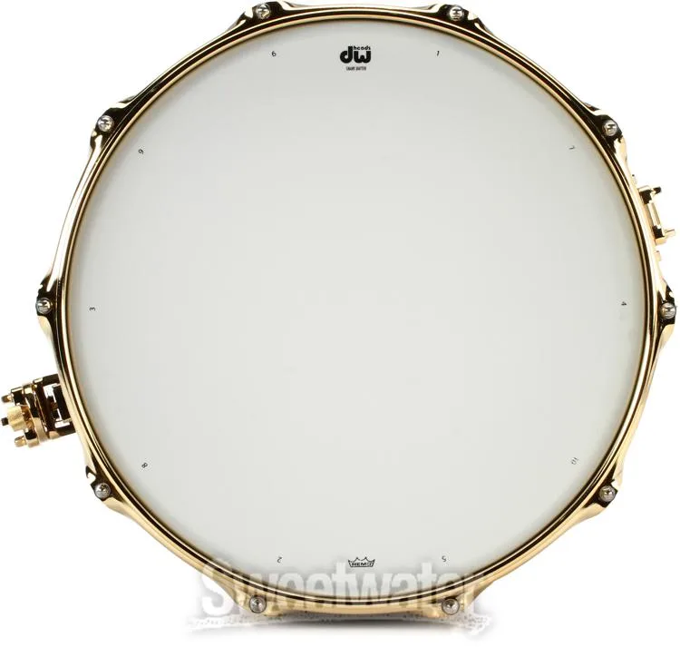  DW Collector's Series Metal Snare Drum 6.5 x 14-inch - Satin Black Over Brass - Gold Hardware