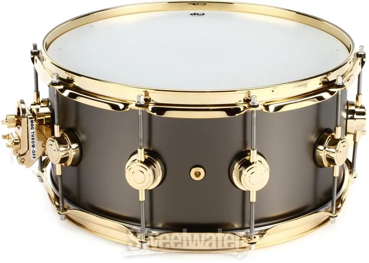  DW Collector's Series Metal Snare Drum 6.5 x 14-inch - Satin Black Over Brass - Gold Hardware