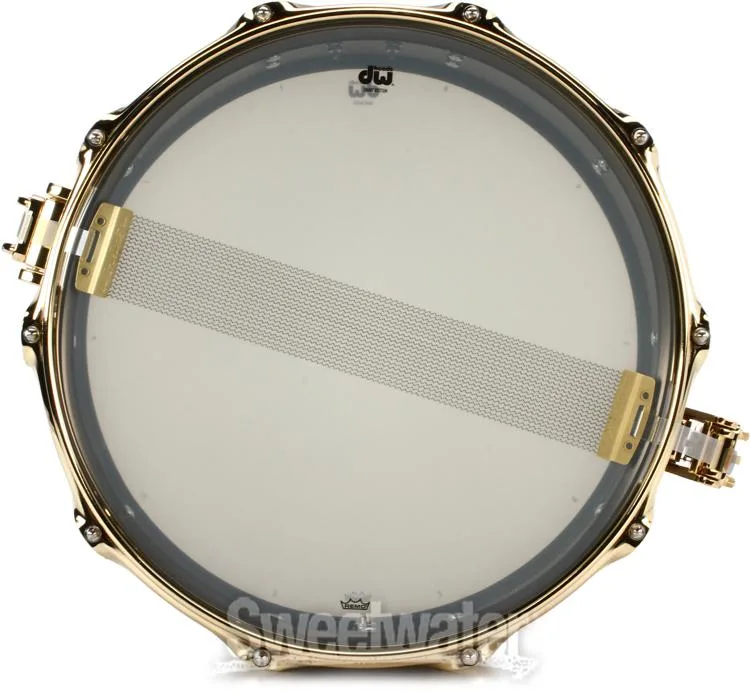  DW Collector's Series Metal Snare Drum 6.5 x 14-inch - Satin Black Over Brass - Gold Hardware