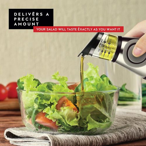  DWELLZA KITCHEN Olive Oil Dispenser and Oil Sprayer for Cooking Set  Premium Oil Mister Sprayer 6 OZ and Glass Oil Bottle 17 OZ with Measurements and Drip-Free Spout Stainless Ste