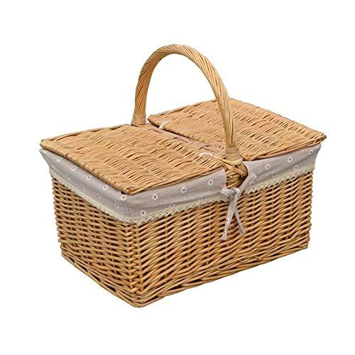  DXDS Cutlery basketRattan Storage Basket with Lid Picnic Basket Shopping Basket Fruit Basket