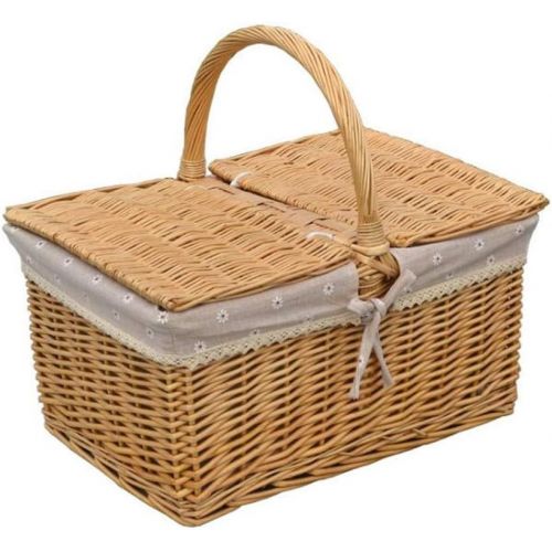  DXDS Cutlery basketRattan Storage Basket with Lid Picnic Basket Shopping Basket Fruit Basket