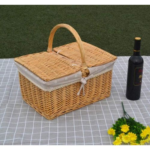  DXDS Cutlery basketRattan Storage Basket with Lid Picnic Basket Shopping Basket Fruit Basket