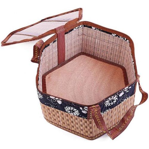  DXDS Cutlery basketHand-Woven Bamboo Basket Small Basket Picnic Basket Shopping Basket Bamboo Blue