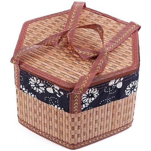  DXDS Cutlery basketHand-Woven Bamboo Basket Small Basket Picnic Basket Shopping Basket Bamboo Blue