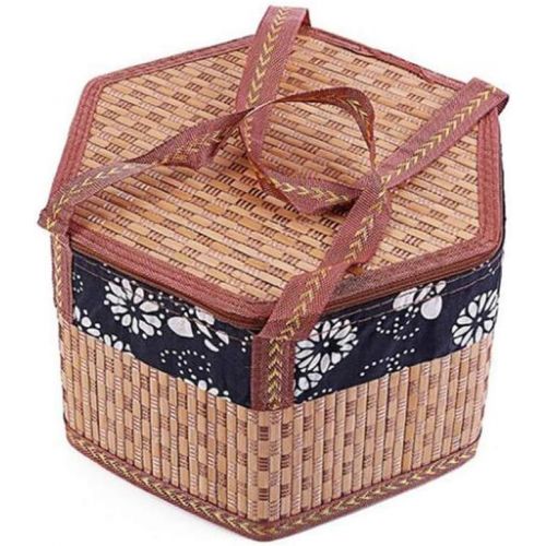  DXDS Cutlery basketHand-Woven Bamboo Basket Small Basket Picnic Basket Shopping Basket Bamboo Blue