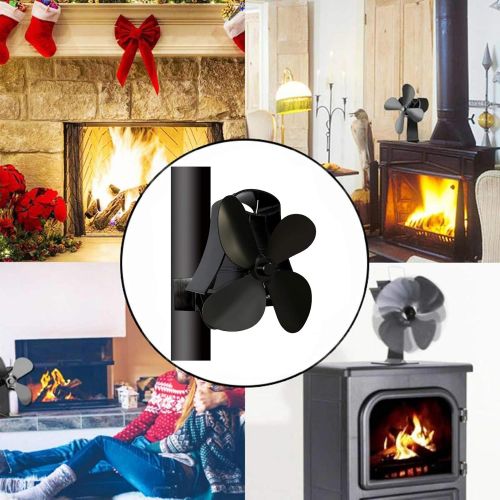  DXDUI Heat Powered Stove Fan Wall Mounted Type 4 Blade Log Quiet Fireplace Fan Fuel Heat Saving Distribution, for Small Space on Log Wood Burner/Stove,Silver