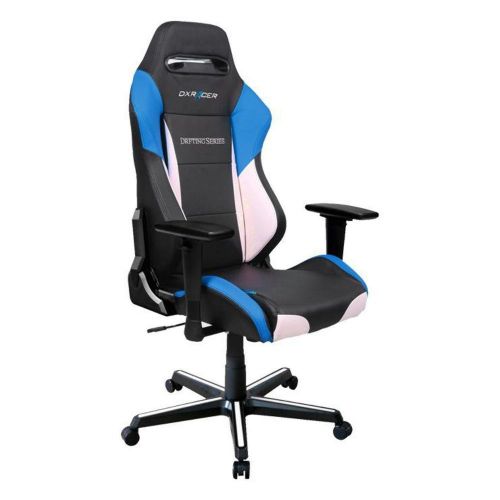  DXRacer OHDM61NWB Black, White & Blue Drifting Series Gaming Chair Ergonomic High Backrest Office Computer Chair Esports Chair Swivel Tilt and Recline with Headrest and Lumbar Cu