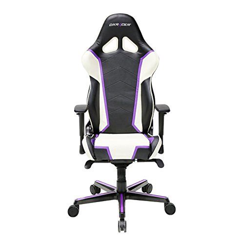  DXRacer OHRH110NWV Black, White & Violet Racing Series Gaming Chair Ergonomic High Backrest Office Computer Chair Esports Chair Swivel Tilt and Recline with Headrest and Lumbar C