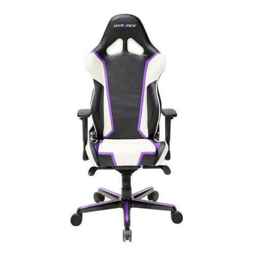  DXRacer OHRH110NWV Black, White & Violet Racing Series Gaming Chair Ergonomic High Backrest Office Computer Chair Esports Chair Swivel Tilt and Recline with Headrest and Lumbar C