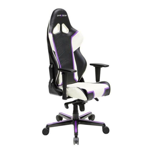  DXRacer OHRH110NWV Black, White & Violet Racing Series Gaming Chair Ergonomic High Backrest Office Computer Chair Esports Chair Swivel Tilt and Recline with Headrest and Lumbar C
