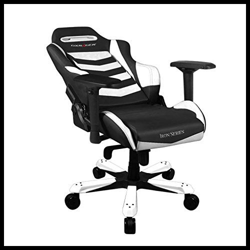  DXRacer OHIS166NW White & Black Iron Series Gaming Chair Ergonomic High Backrest Office Computer Chair Esports Chair Swivel Tilt and Recline with Headrest and Lumbar Cushion + Wa