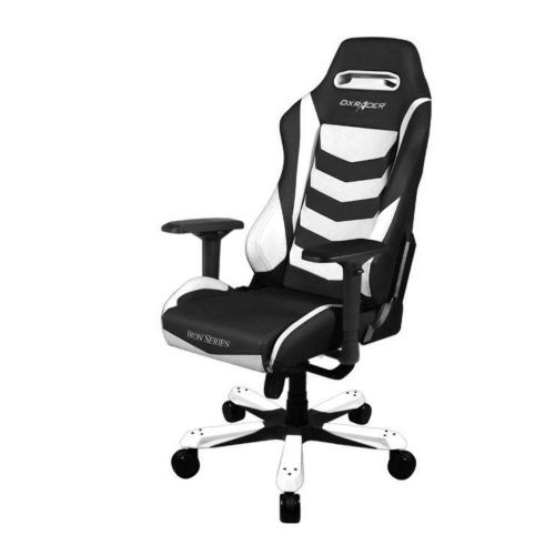  DXRacer OHIS166NW White & Black Iron Series Gaming Chair Ergonomic High Backrest Office Computer Chair Esports Chair Swivel Tilt and Recline with Headrest and Lumbar Cushion + Wa