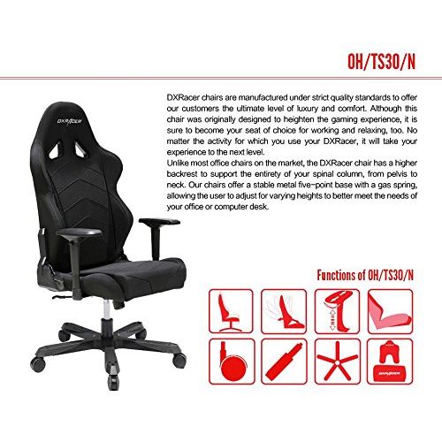  DXRacer Tank Series OHTS30N Large size Seat Office Chair Gaming Ergonomic with - Included Head and Lumbar Support Pillows (Black)