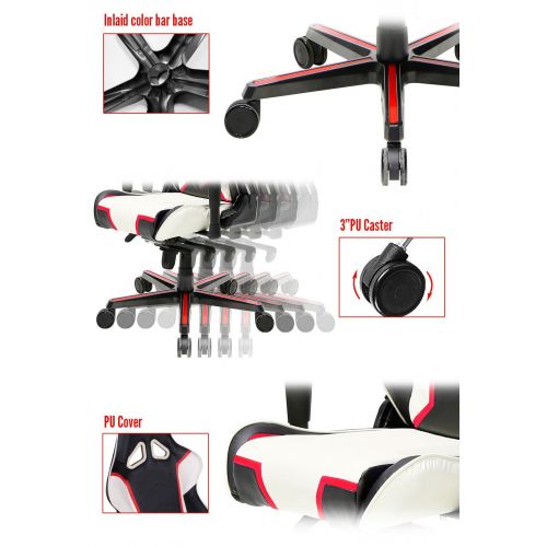  DXRacer Racing Series OH/RH110/NWR Racing Seat Office Chair Gaming Ergonomic Adjustable Computer Chair with - Includes Head and Lumbar Support Pillow (Black, White, Red)