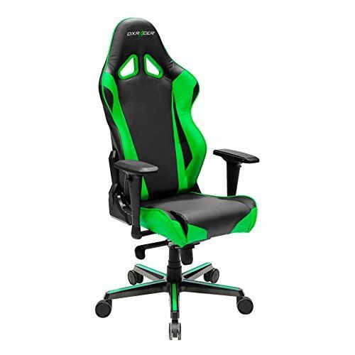  DXRacer Racing Series OH/RV001/NE Racing Seat Office Chair Gaming Ergonomic Adjustable Computer Chair with - Included Head and Lumbar Support Pillows (Black, Green)