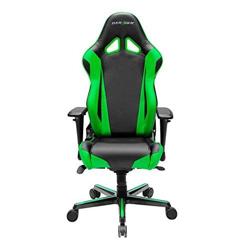  DXRacer Racing Series OH/RV001/NE Racing Seat Office Chair Gaming Ergonomic Adjustable Computer Chair with - Included Head and Lumbar Support Pillows (Black, Green)