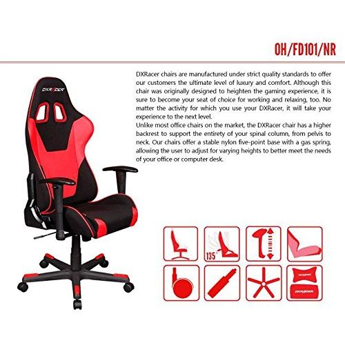  DXRacer Formula Series OH/FD101/NR Racing Seat Office Chair Gaming Ergonomic adjustable Computer Chair Included Head Lumbar Support Pillows (Black, Red)
