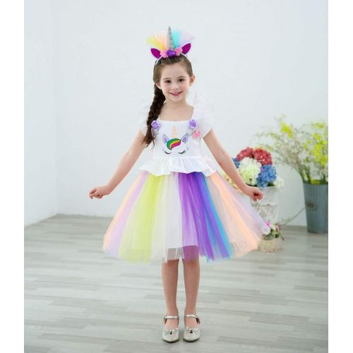  DXYtech Unicorn Costume for Girls Dress Up Clothes for Little Girls Rainbow Unicorn Tutu with Birthday Gift