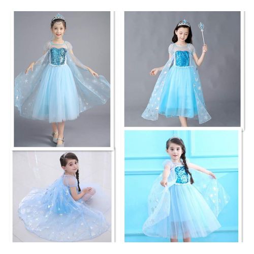  DXYtech Snow Queen Elsa Costumes Frozen Princess Sequins Dress Up Party Outfit for Toddler Girls