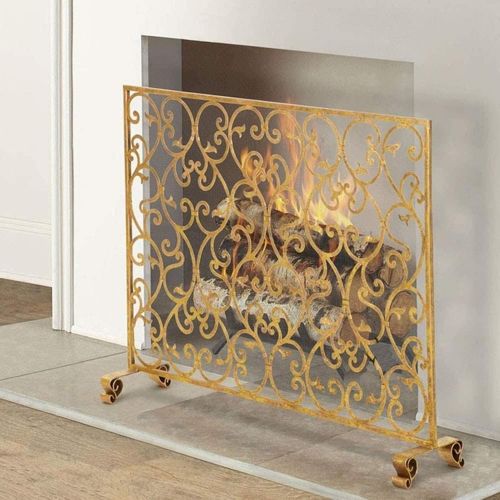  DYKJ Home Fireplace Screen, Large Flat Protective fire Screen, Outdoor Metal Decorative mesh Solid Safety Wrought Iron Fireplace Panel, Wood Burning Stove Accessories to Ensure Lon