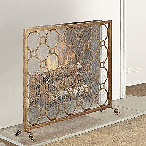  DYKJ Home fireplace screen，Gold fireplace Screen with mesh Large Flat Guard Fire Screens Outdoor Metal Decorative mesh Solid Wrought Iron Fire Place Panels Wood Burning Stove Acces
