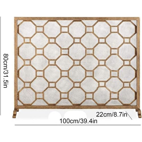  DYKJ Home fireplace screen，Gold fireplace Screen with mesh Large Flat Guard Fire Screens Outdoor Metal Decorative mesh Solid Wrought Iron Fire Place Panels Wood Burning Stove Acces