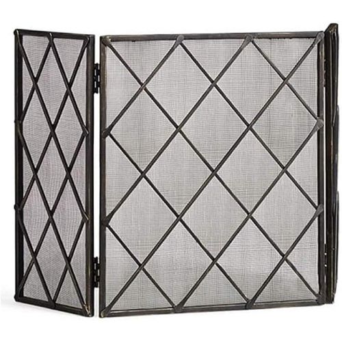  Dykj Domestic Fireplace Screen, Fireplace, 3 Panels Black Screen with Hinges & Mesh, Large Security Firewall Fire Opening Grille / Gas / Wood Stove
