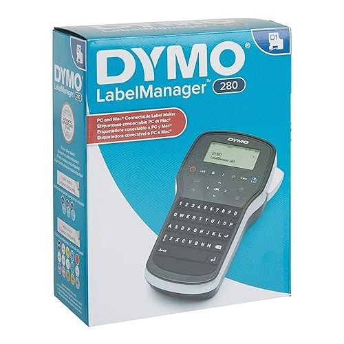  DYMO Label Maker LabelManager 280 Rechargeable Portable Label Maker, Easy-to-Use, One-Touch Smart Keys, QWERTY Keyboard, PC and Mac Connectivity, For Home & Office Organization