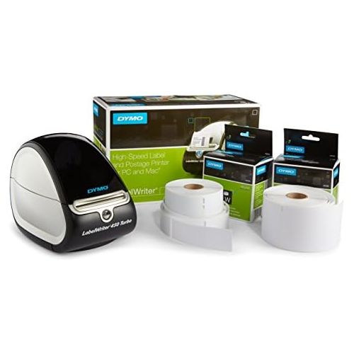  DYMO LabelWriter 450 Turbo Label Maker with Bonus LW White Address Labels, 1-1/8-In. x 3-3-1/2-In., Roll of 350