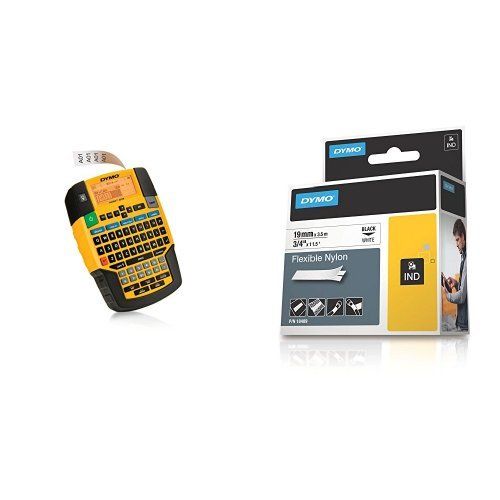  [아마존베스트]DYMO RHINO 4200 Label Maker (1801611) with Industrial Labels for LabelWriter and Industrial Label Makers, Black on White, 3/4, 1 Roll