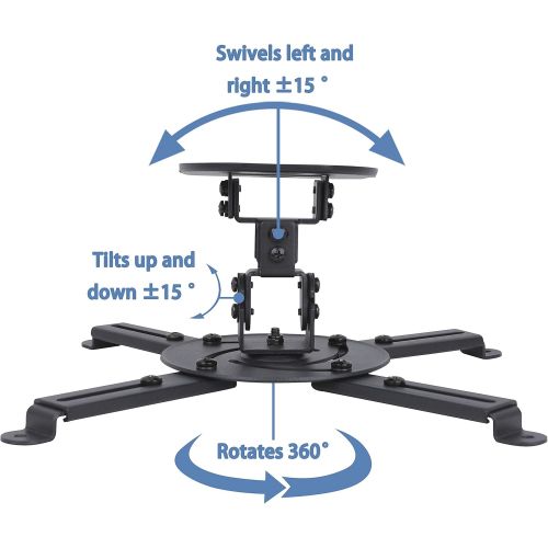  DYNAVISTA Full Motion Universal Projector Ceiling Mount Bracket with Adjustable Extendable Arms Rotating Swivel Tilt and Low Profile Mount for Home and Office Projector (Black)