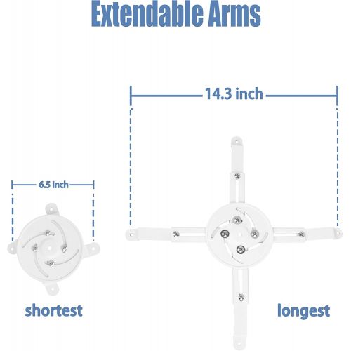  DYNAVISTA Full Motion Universal Projector Ceiling Mount Bracket with Adjustable Extendable Arms Rotating Swivel Tilt and Low Profile Mount for Home and Office Projector (White)