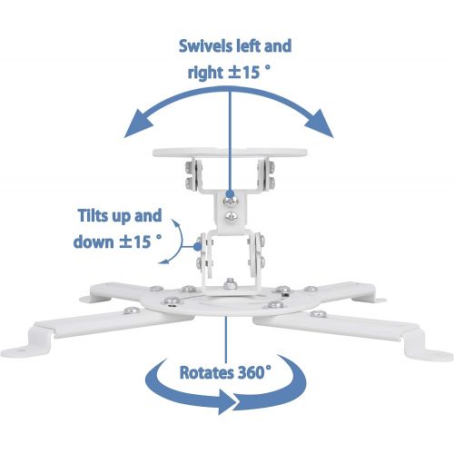  DYNAVISTA Full Motion Universal Projector Ceiling Mount Bracket with Adjustable Extendable Arms Rotating Swivel Tilt and Low Profile Mount for Home and Office Projector (White)