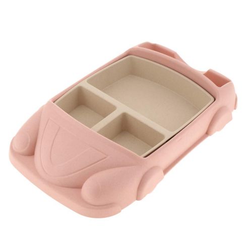  DYNWAVE Non-Slip Plates Unbreakable Toddler Plates Divided Wheat Straw Baby Plate for Kids with Plate Cup Fork Spoon - pink